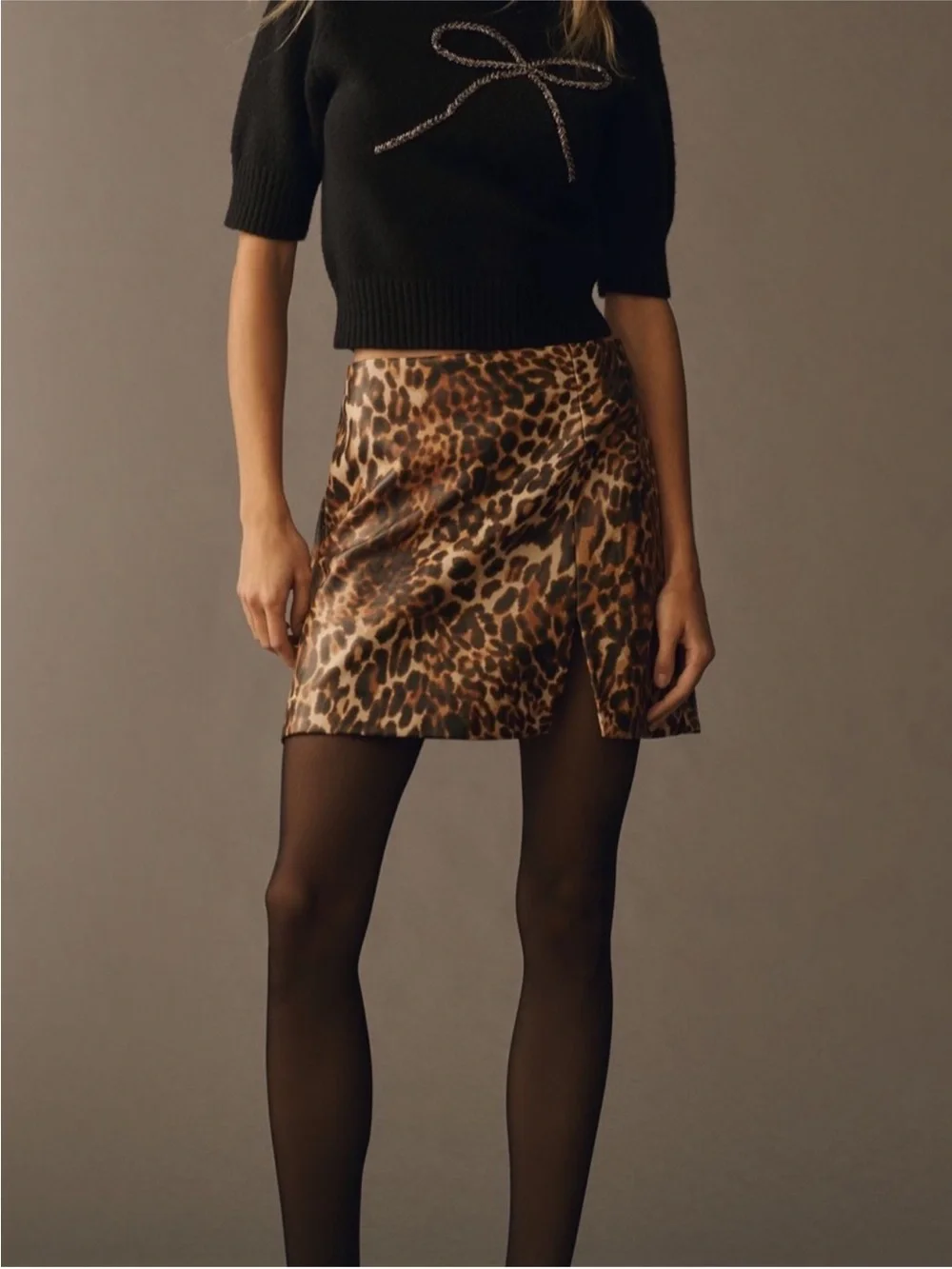 NWT!Anthropologie Maeve Leopard  Faux Leather Side-Slit Micro Mini Skirt